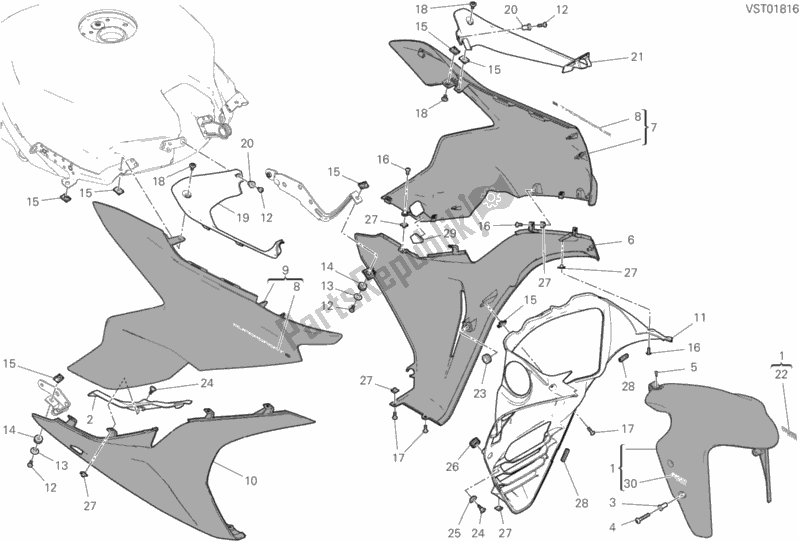 All parts for the Fairing of the Ducati Supersport S Thailand 950 2019